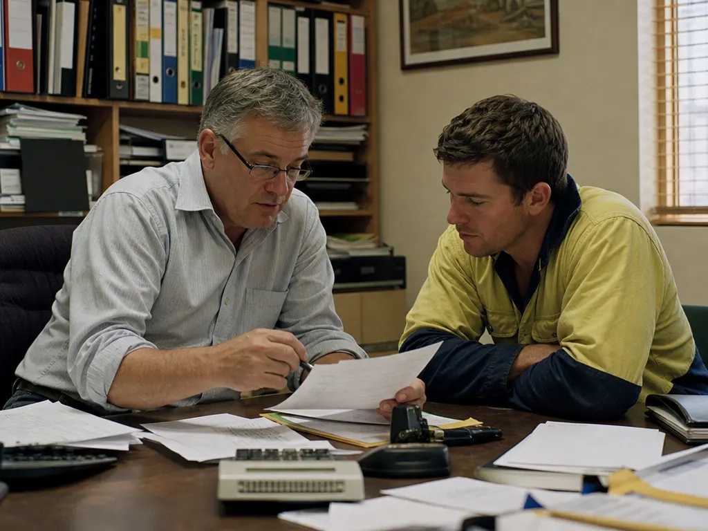 An accountant going through the figures with a tradesman client